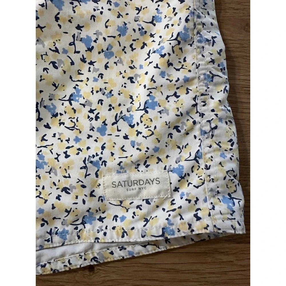 Saturdays Surf NYC Floral Swim Trunks Board Shorts White Blue Yellow Size 31 Men